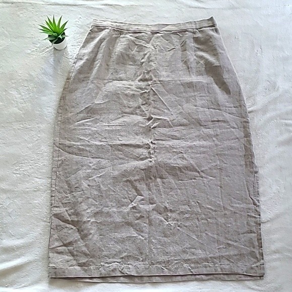 Eileen Fisher Dresses & Skirts - Eileen Fisher 100% Linen Long Hem Skirt Beige Side Slit with Button Zipper Boho